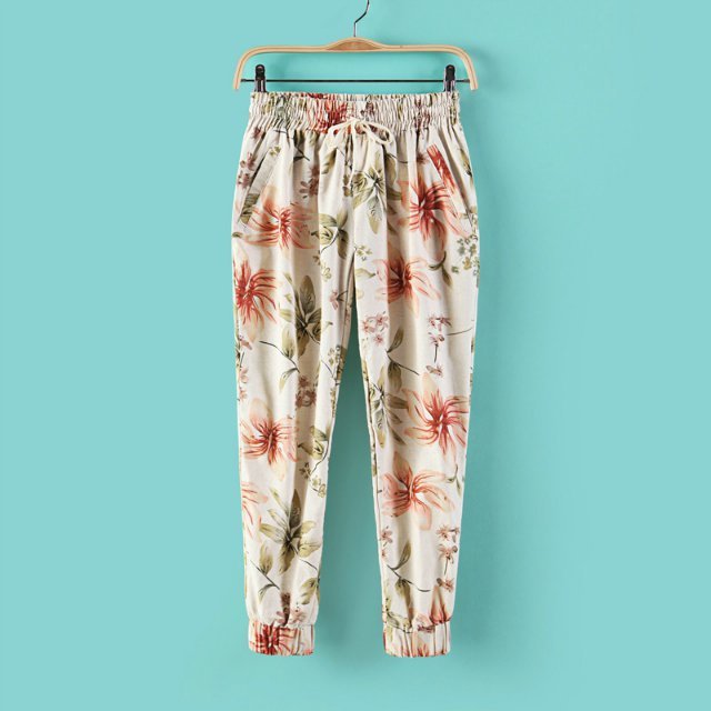 03A415 New summer Fashion Ladies' elegant Harem print pants elaetic waist pants OL pants casual slim pants