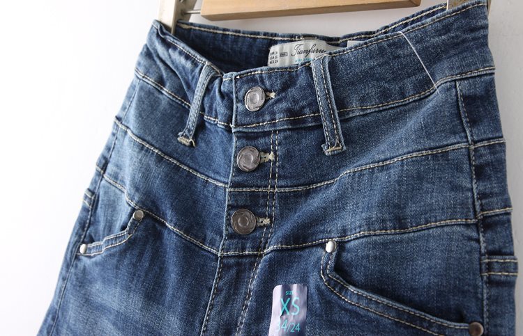 WS16 Summer New Fashion Women Vintage High waist Denim blue 3 button Pocket Casual Plus Size Jeans Shorts