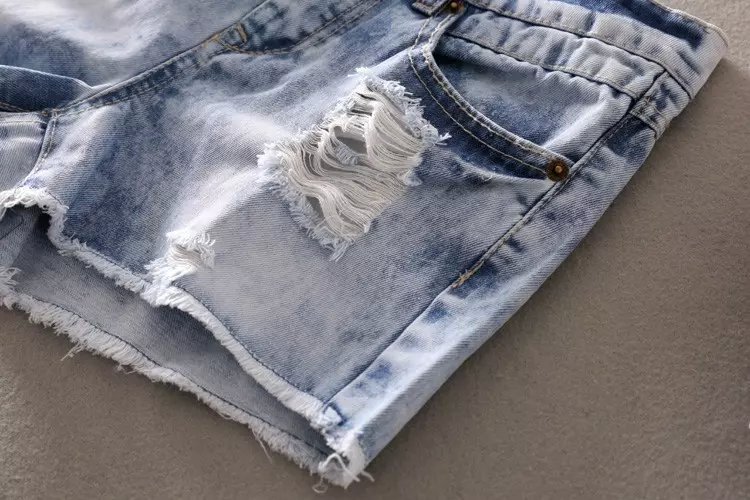 WS01 Fashion Women Vintage Denim blue hole Pocket Zipper Distrressed Casual Jeans Shorts