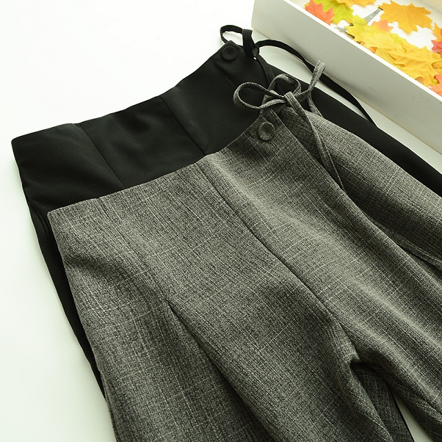 SH12 Fashion bow Retro Pants For Women office lady Elastic waist Trousers Pockets Casual Brand Capri Harem Pant