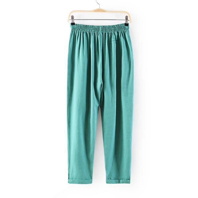 03Z04 Fashion women's Elegant linen elastic waist harem pants cozy trousers drawstring pockets casual slim brand designer pants
