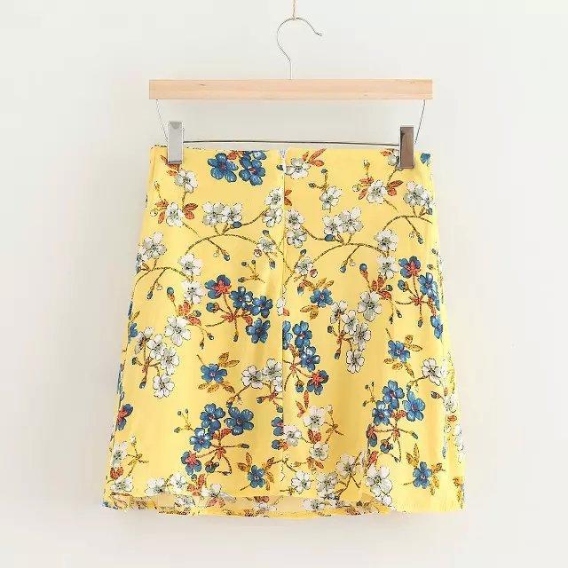 XC39 Fashion Summer Women Elegant yellow floral print skirts vintage zipper quality Skirts casual slim brand skirts