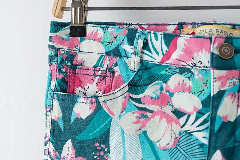 XD63 Fashion Summer Ladies' elegant floral print Zipper pocket shorts quality casual Plus Size shorts