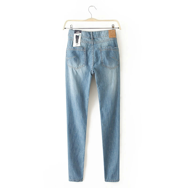 FG13 Fashion Women elegant classic holes Beading Denim jeans trouses zipper pockets skinny pants casual slim brand design