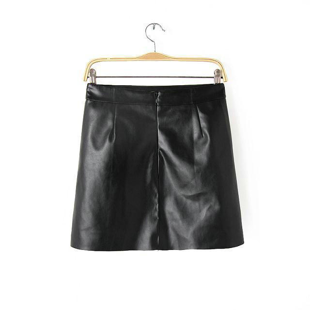 04OZ03 fashion womens' rivet PU Leather Ruffles Pleated Sexy Mini Skirt classic black casual Drop shipping