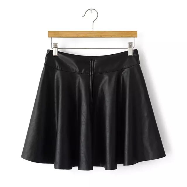 04SY06 Fashion women elegant classic faux leather black skirts mini pleated zipper Skirts casual slim brand designer skirts