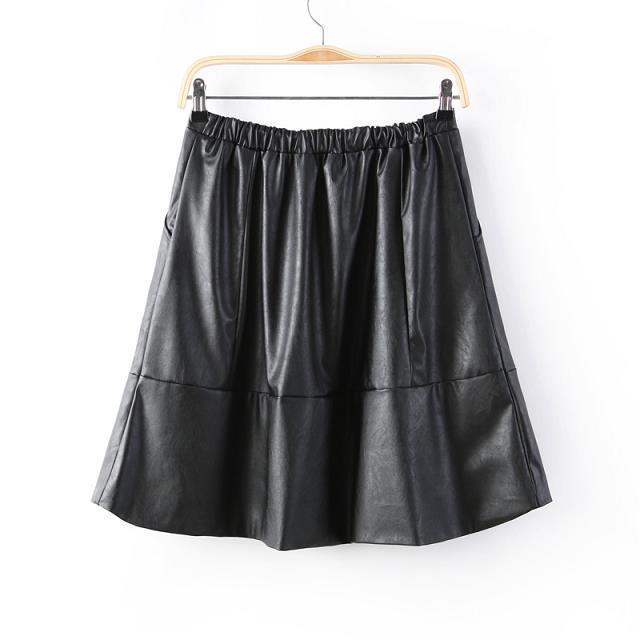 04A1537 Fashion women sexy faux leather classic black skirts knee-length pockets Skirts casual slim brand designer skirts