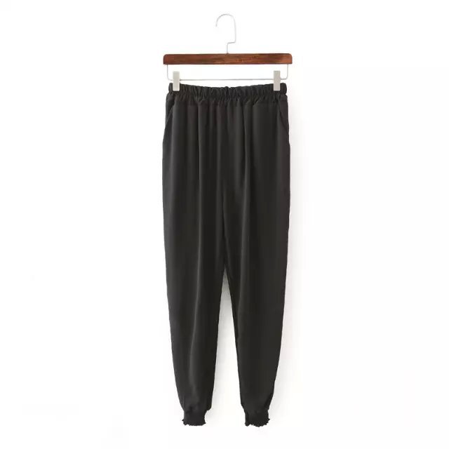 XL43 Fashion Women Elegant Stripe Elastic Waist Tunic trousers Pockets Casual brand designer Pants