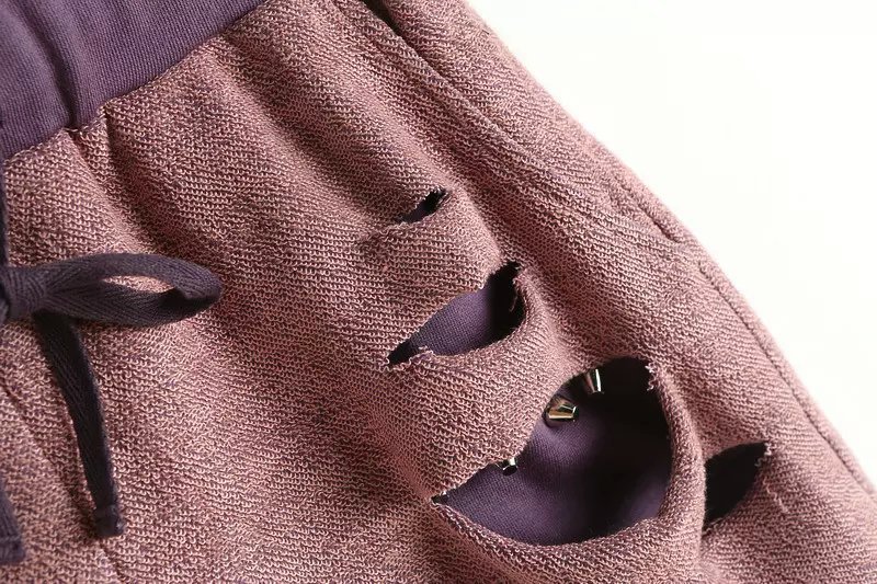 XZ101 Fashion Summer Women Elegant knitting Hole Rivet pocket Elastic Waist Tunic Drawstring quality Casual brand Shorts