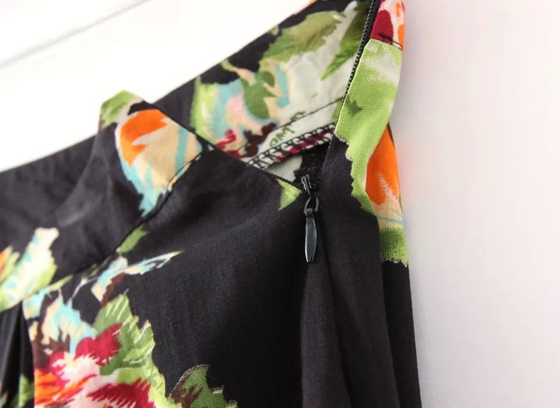 QB08 Fashion Ladies' Elegant floral print black skirts vintage zipper work wear Skirts casual slim brand skirts
