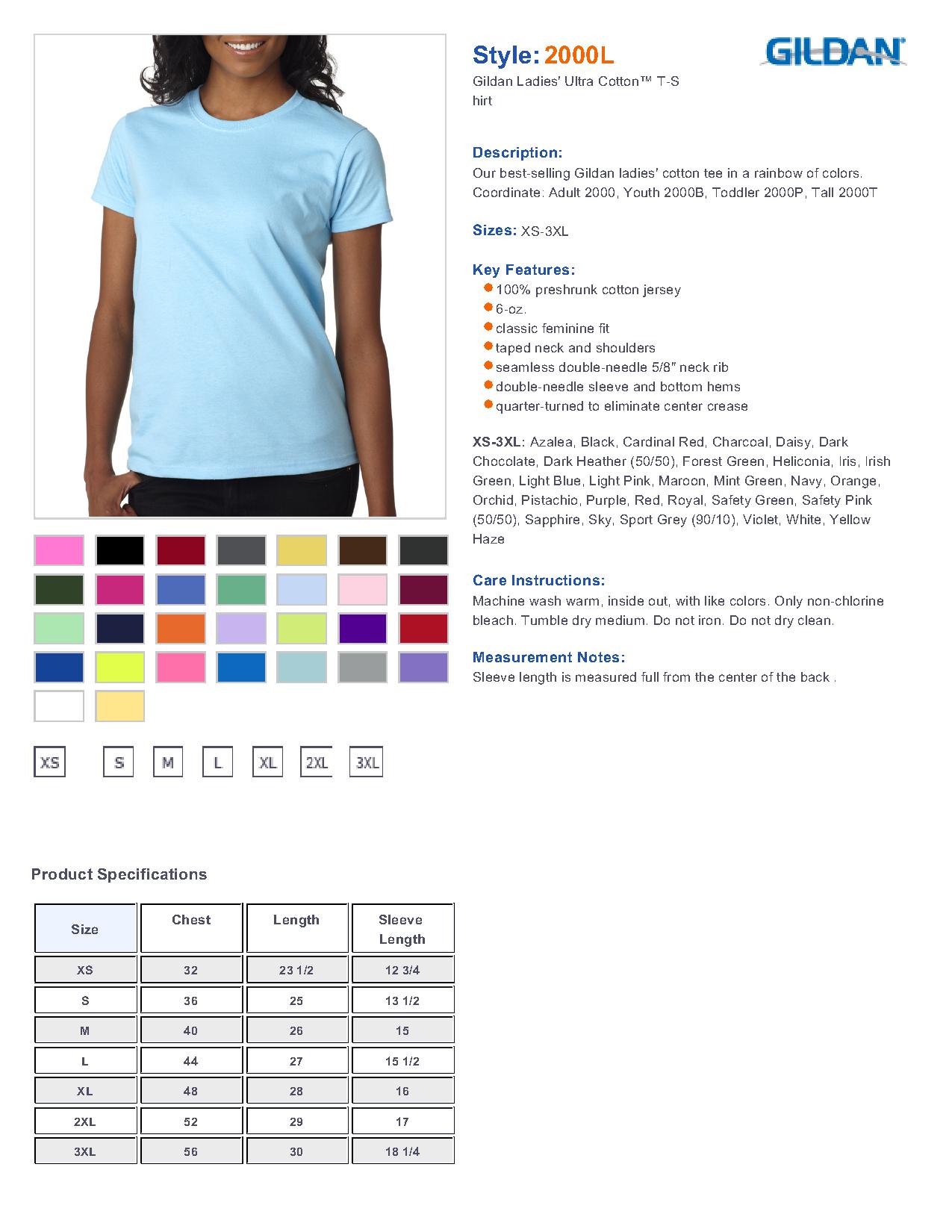 Gildan Women S T Shirt Size Chart