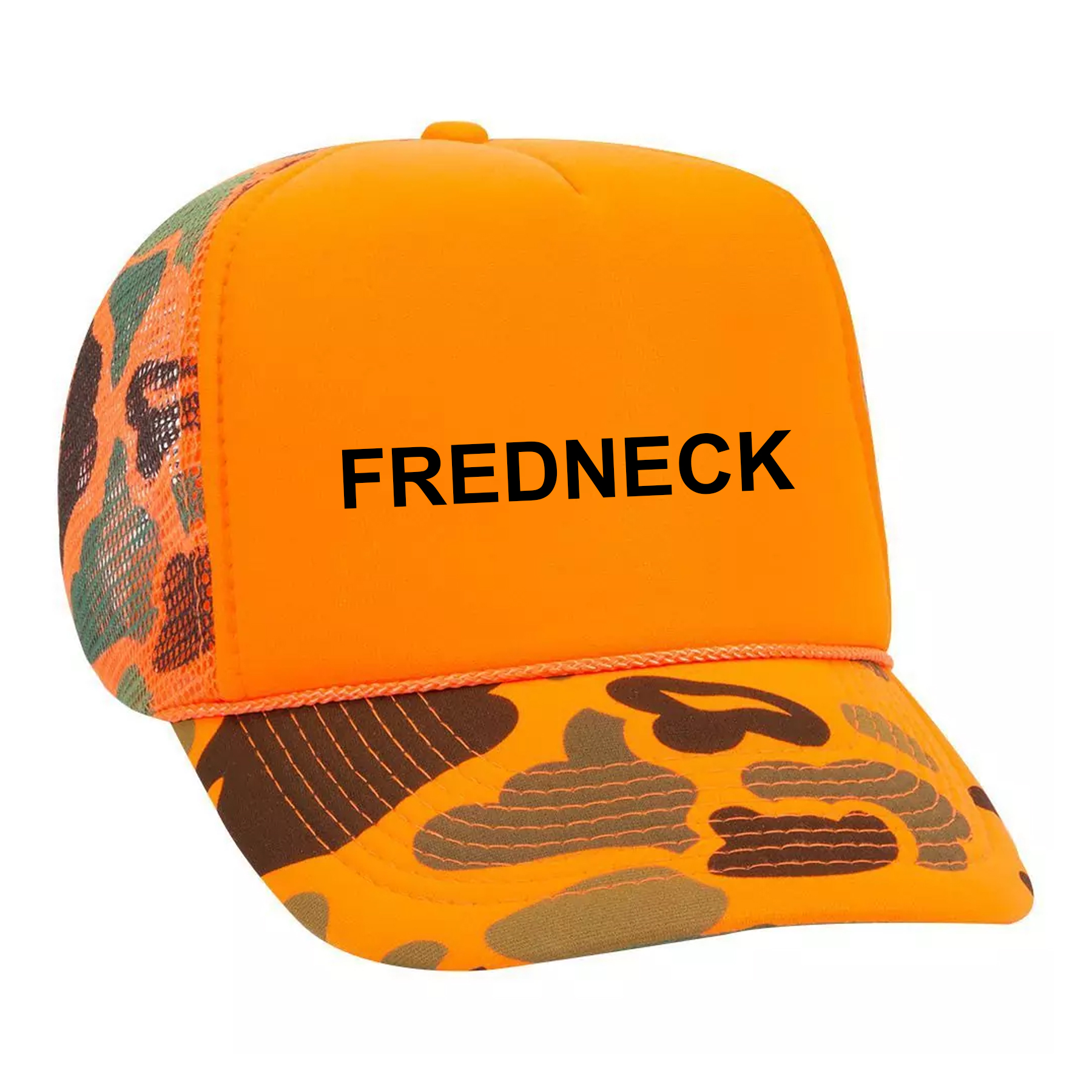 custom design of Neon camouflage polyester foam front five panel high crown golf style mesh back cap (plain front)