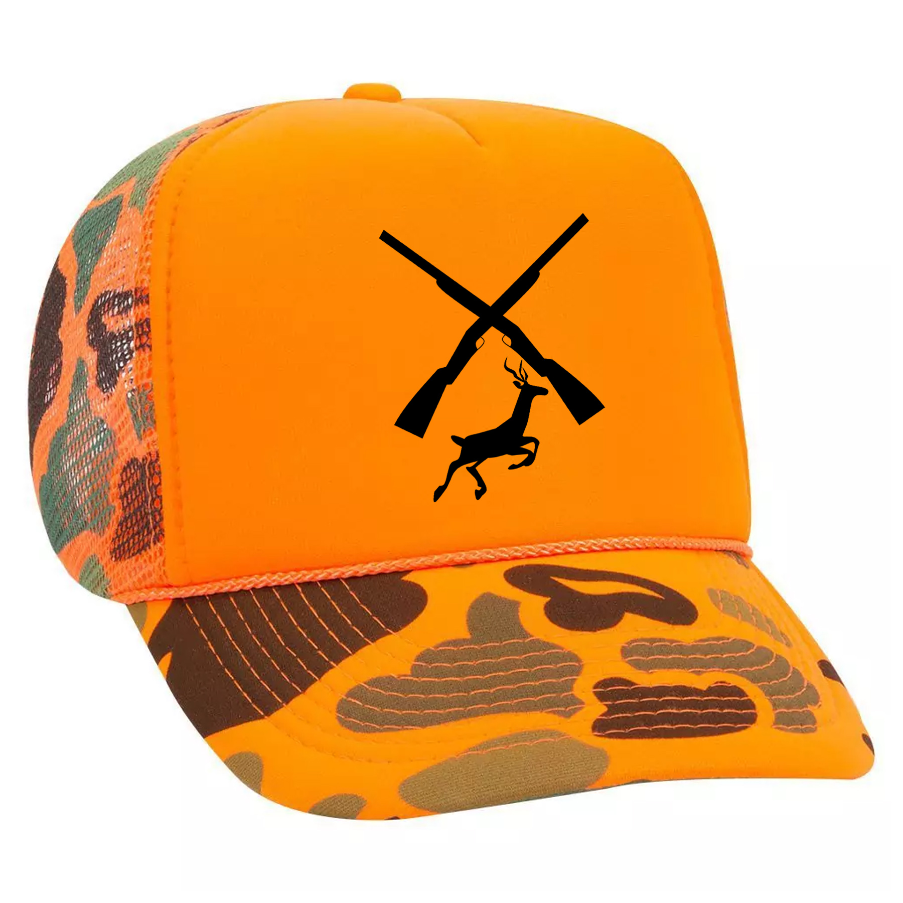 custom design of Neon camouflage polyester foam front five panel high crown golf style mesh back cap (plain front)