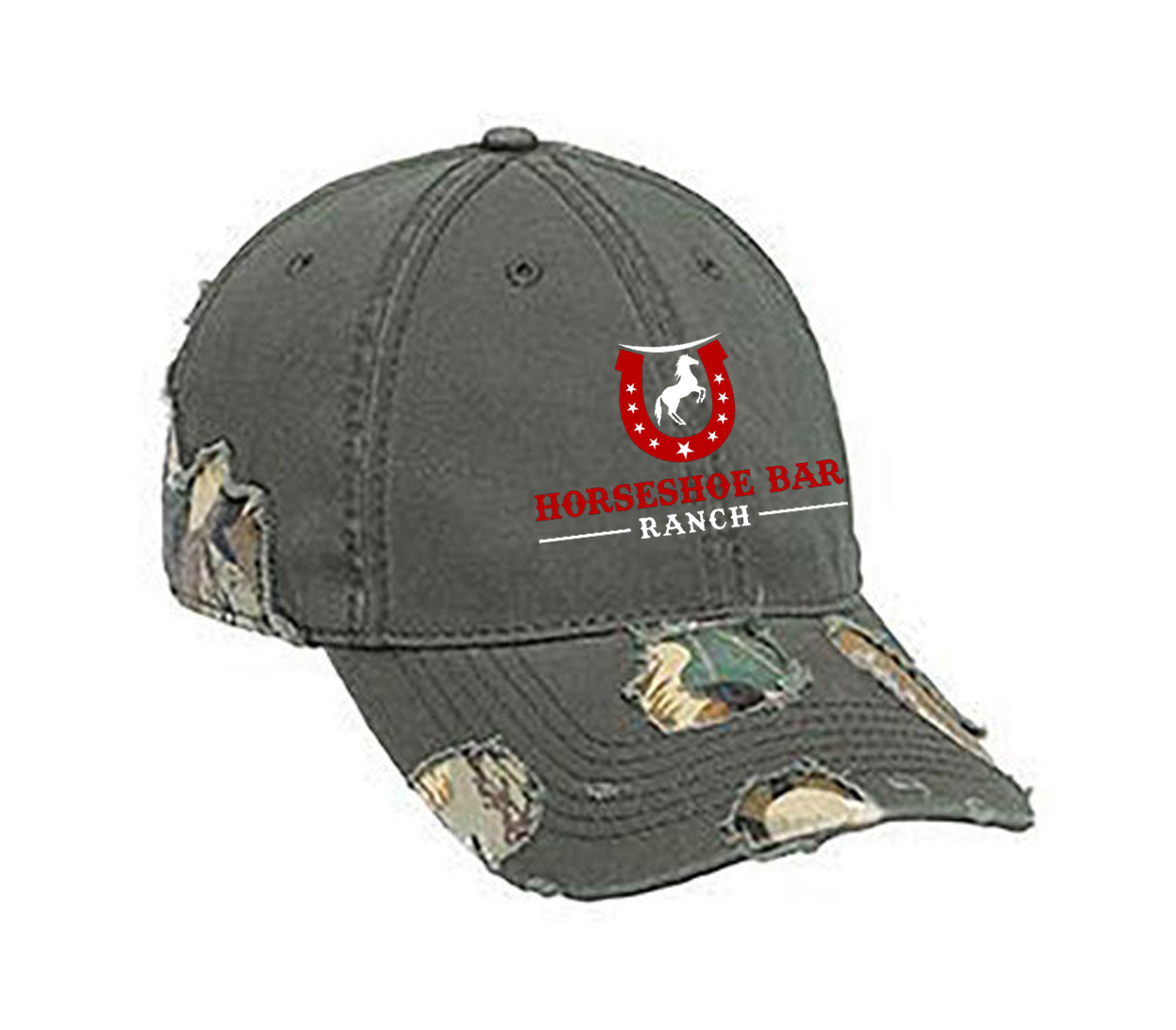 custom design of Camouflage distressed superior garment washed cotton twill two tone color six panel low profile pro style caps