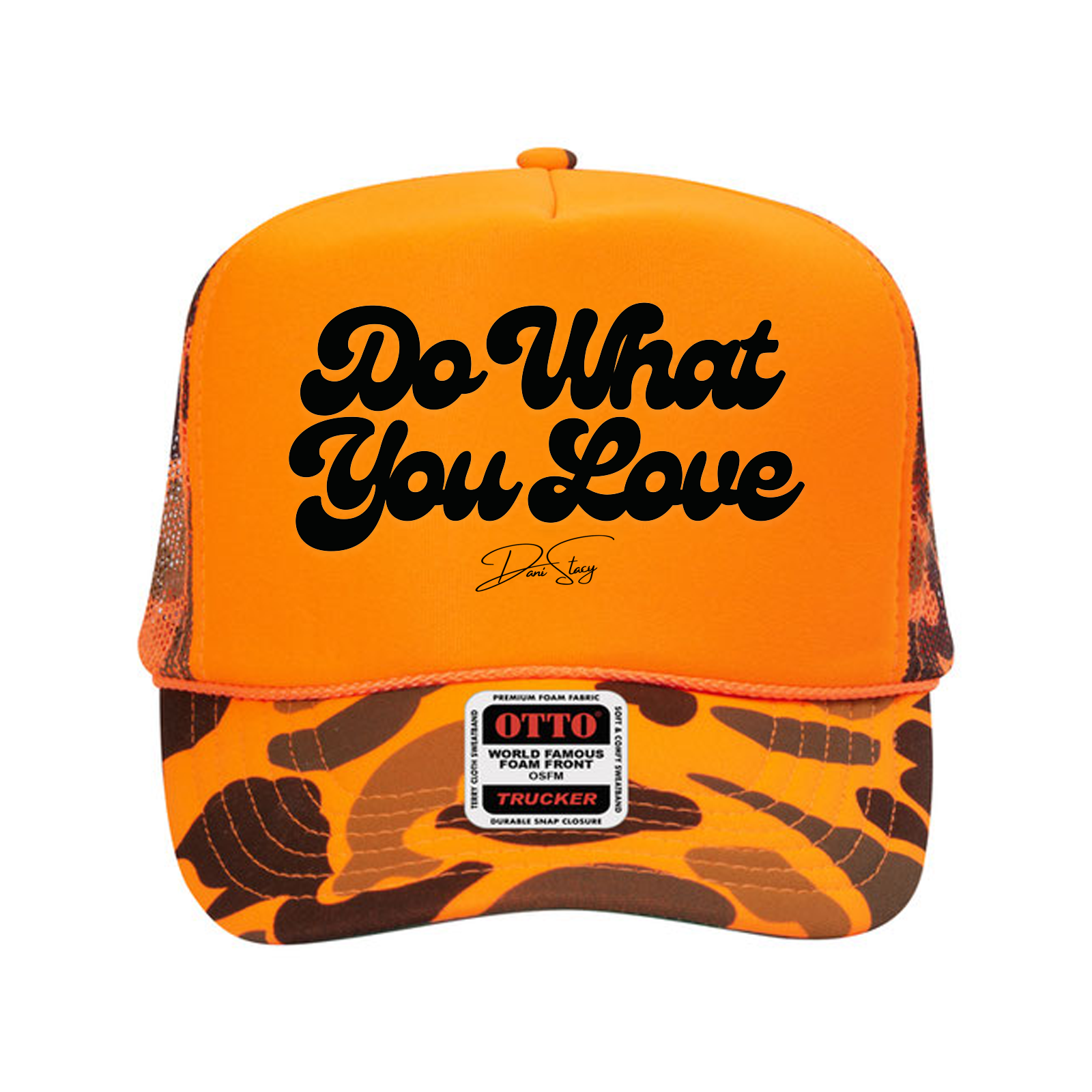 Neon camouflage polyester foam front five panel high crown golf style mesh back cap (plain front)