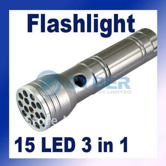 Cyber 187 - 15 LED Flashlight Lamp Torch UV LASER Ultraviolet 3 in 1 Aluminum Camping Pocket Waterproof