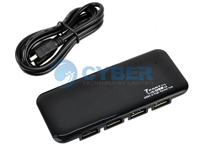 Cyber 8907 - USB 2.0 7-Port Ultra-thin USB HUB Powered High-Speed Black
