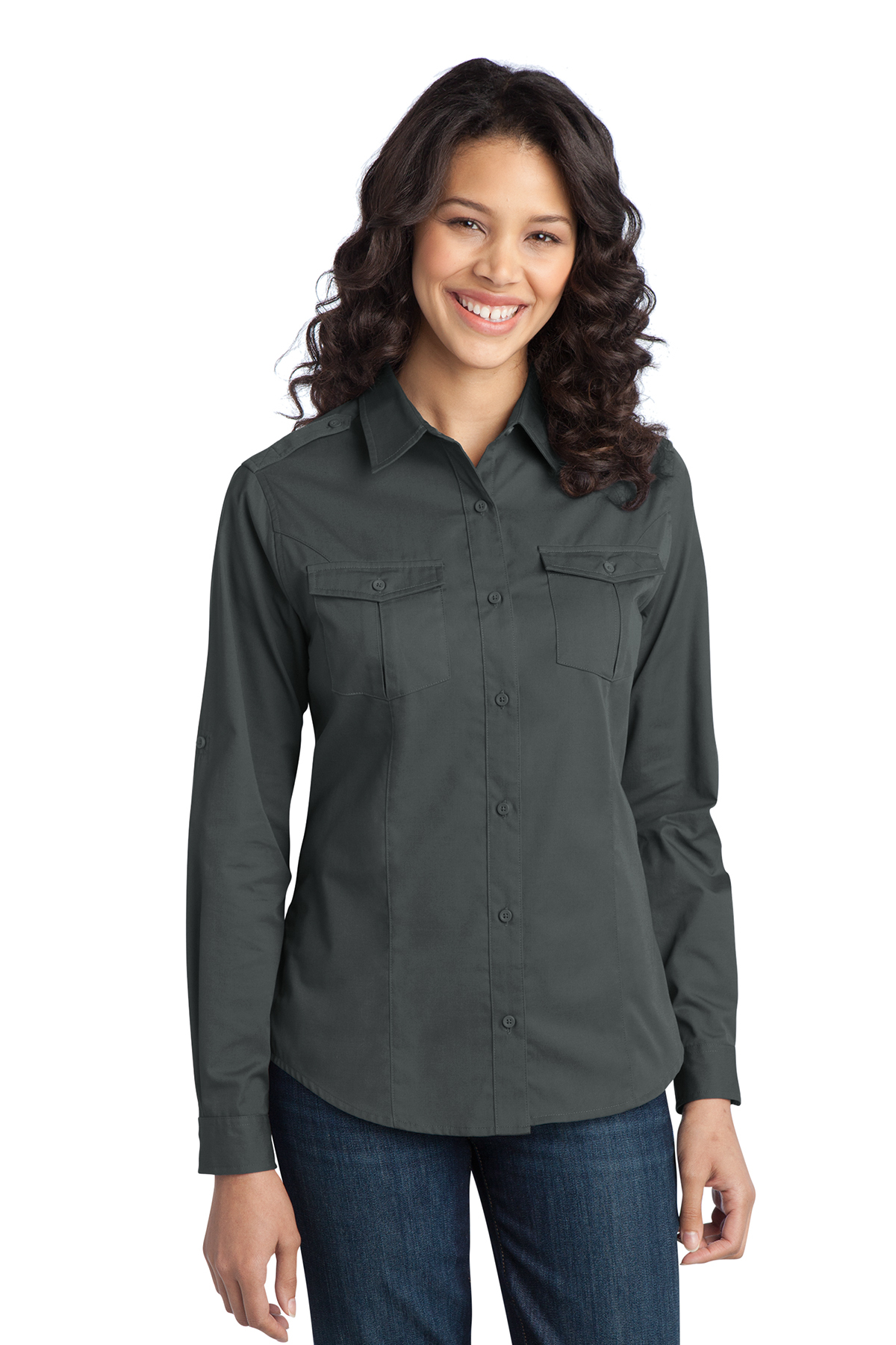Port Authority® L649 Ladies Stain-Resistant Roll Sleeve Twill Shirt