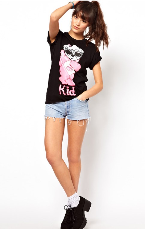 NEW FASHIONS 918080147 - Womens O-Neck Cotton T-Shirt With Lovely Wearing Glass Bear Printed