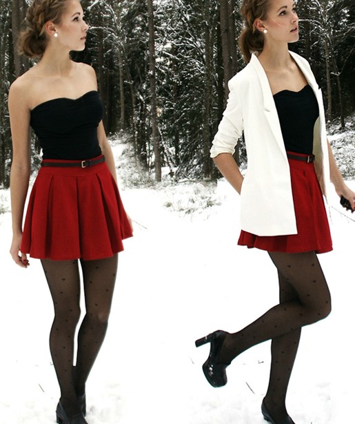 NEW FASHION 633464529 - Womens Woolen Skirt With Folds Decoration