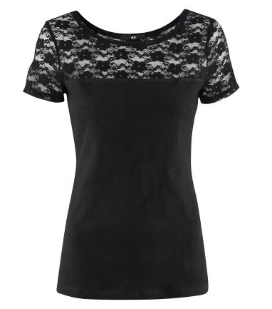 NEW FASHIONS 610286948 - Short Sleeve T-Shirt with Black Lace Patchwork