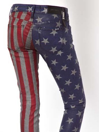 NEW FASHIONS 982096569 - Womens Slim Punk Style Pants With Asymmetrical Flag Pattern Print
