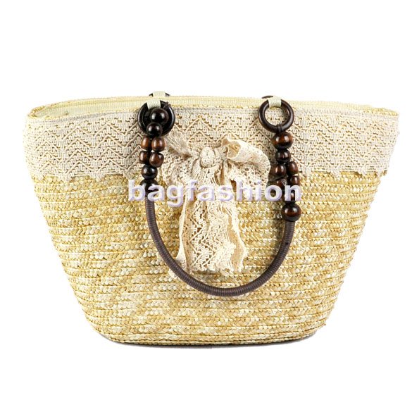 Bag Fashion 4874 - Fashion Handbags Women Bags Bowknot Lace Straw Bag Tote Shoulder Bag Zipper Flower Handbag