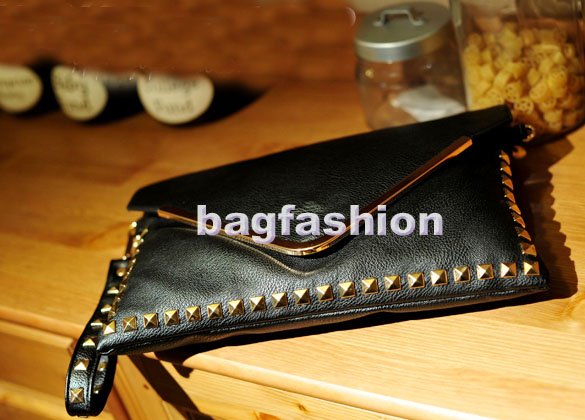 Bag Fashion 5801 - Latest Design Bags Women Wholesale Street Wallet Rivet Bag Female Bags Messenger Black