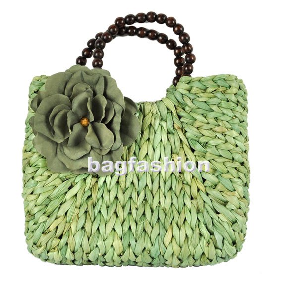 Bag Fashion 7126 - Women Handbags With Flowers Sweet Cute Wooden Ball Straw Bag Tote Bag Satchel Bags
