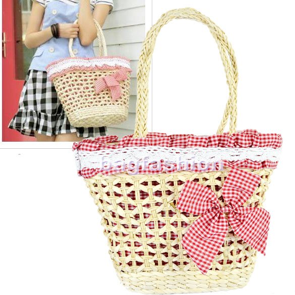 Bag Fashion 7130 - Women's Fashion Summer Straw Bag Sweet Ladies Beach Bag Bowknot Lace Bags Wholesale Handbags