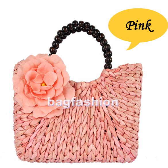 Bag Fashion 7126 - Women Handbags With Flowers Sweet Cute Wooden Ball Straw Bag Tote Bag Satchel Bags