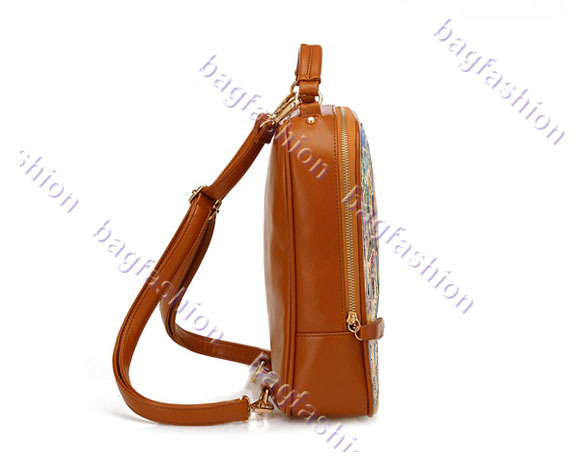 Bag Fashion 11753 - New Korean Style Multifunction Stamp Pattern Backpack Shoulder Bag