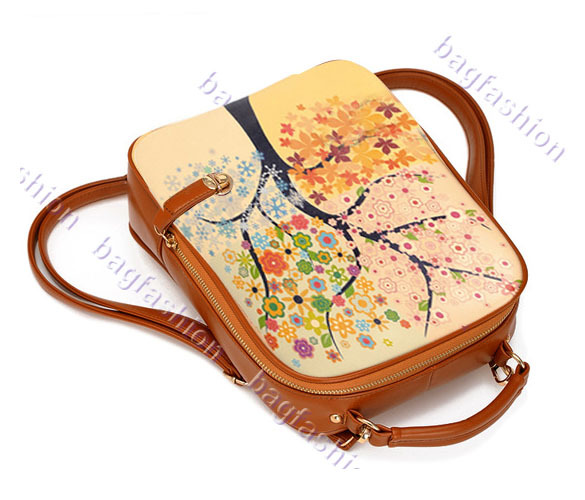 Bag Fashion 11751 - Retro Korean Style College Multifunction Colorful Schoolbag The Tree Pattern Backpack Shoulder Bag Handbag