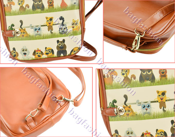 Bag Fashion 11750 - Hot Retro Style College Wind Cartoon Pattern Synthetic Leather Multifunction Backpack Shoulder Bag