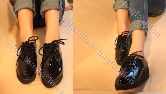Bag Fashion 14478 - Ladies Fashion Leather Shoes Lace up High Platform Retro Shoes
