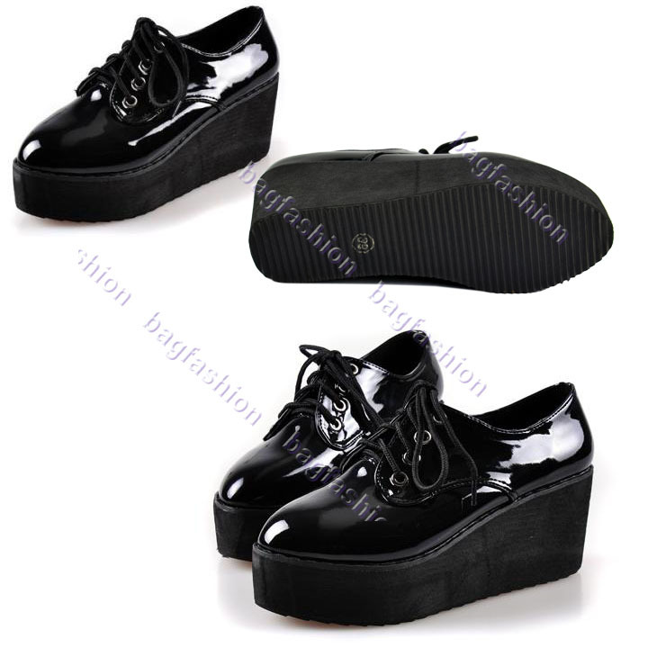 Bag Fashion 14478 - Ladies Fashion Leather Shoes Lace up High Platform Retro Shoes
