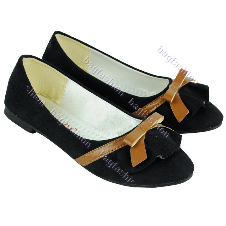 Bag Fashion 16034 - New Fashion Cute Women Round Toe Shoes Flouncing Bowknot Flat Heel Shoes