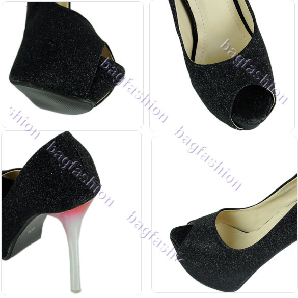 Bag Fashion 16377 - Women's High Heel Party Club Glitter Platform Peep Toe Pumps