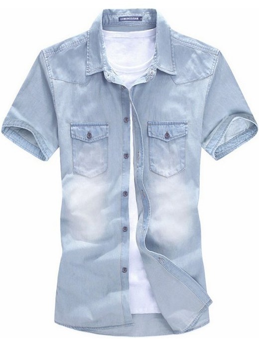 Cage Corner MCS052 - Men Washed Cotton Casual Jeans Shirt $25.64