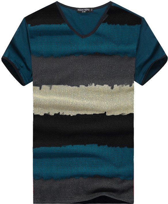 Cage Corner MTS083 - Men's Short Sleeve V-Neck Striped T-Shirt $14.84