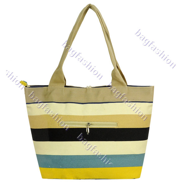 Bag Fashion 5800 -  Women Fashion Shoulder School Single Button Stripe Foldable Canvas Handbags