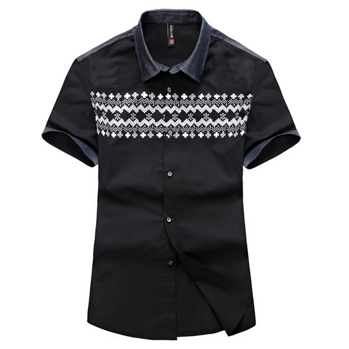 Cage Corner MCS013 - Men Short Sleeve Dress Shirt With Waved Pattern ...