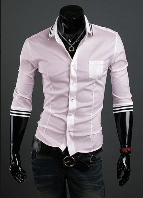 Cage Corner P623 - Men's Three Quarter Sleeve Shirts With Color Cuffs ...