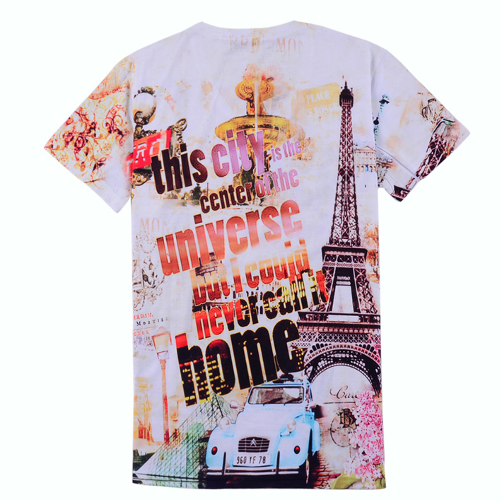 Cage Corner MTS058 - Mens V-Neck T-Shirt With 3D Eiffel Tower And English Numbers Printed