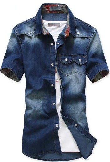 Cage Corner MCS046 - Youth's Jeans Shirt With Stripe Bordered On Collar ...