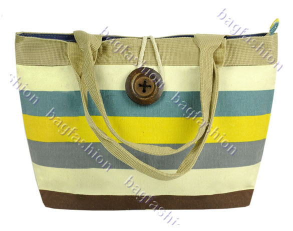 Bag Fashion 5800 -  Women Fashion Shoulder School Single Button Stripe Foldable Canvas Handbags