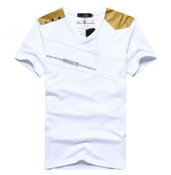Cage Corner MTS179 - Men V-Neck Short Sleeve T-Shirt With Clinch Decoration
