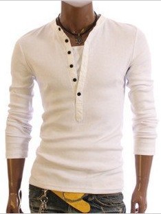 Cage Corner O123 - Men's Long Sleeve V-Neck T-Shirt With Button In Front