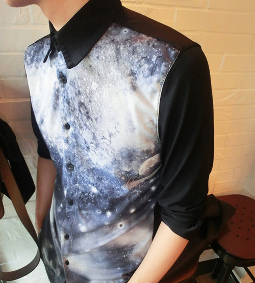 Cage Corner MCL104 - Mens Stand-Up Collar Shirt With 3D Galaxy