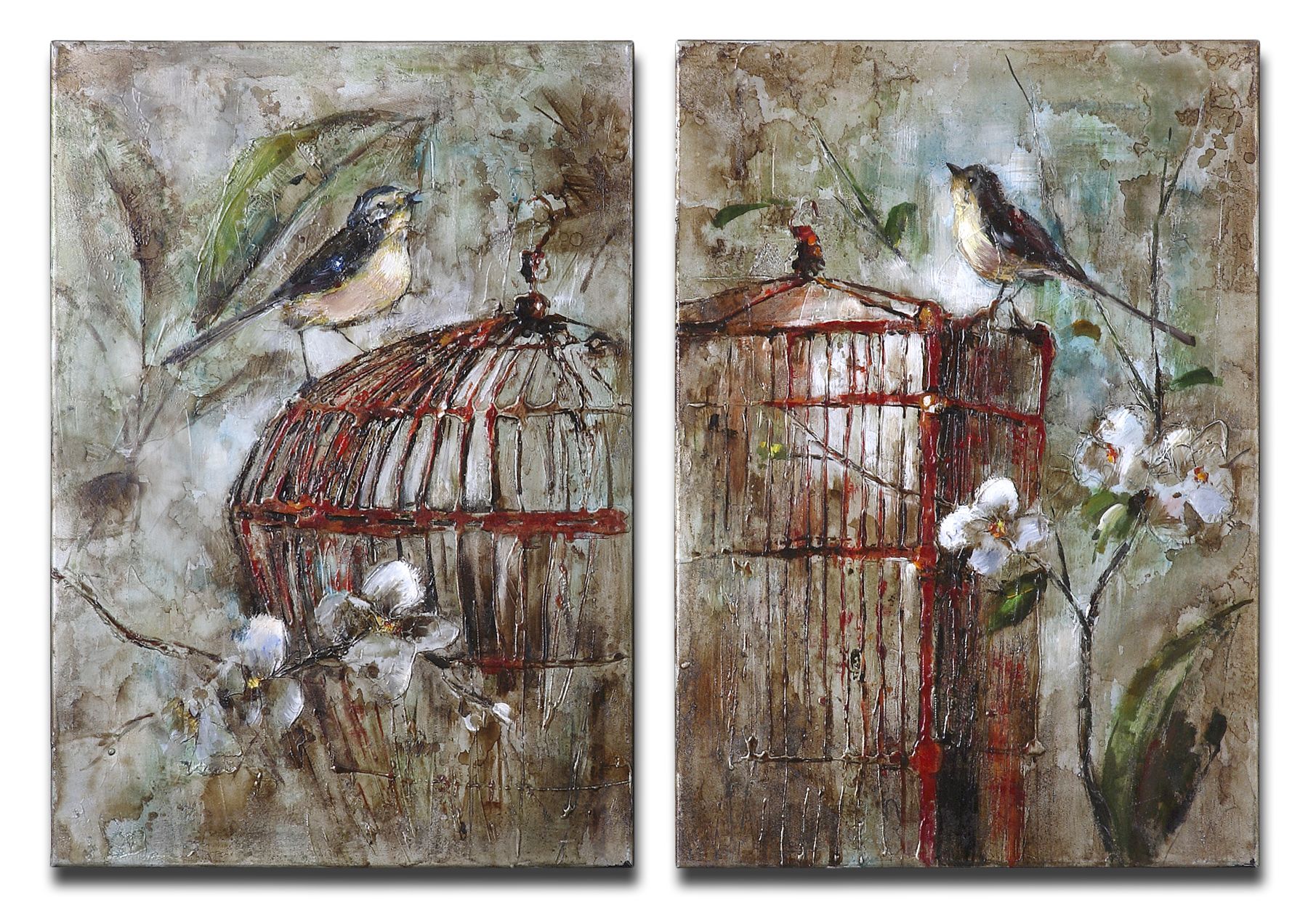 Uttermost 34226 Birds In A Cage Canvas Art Set/2